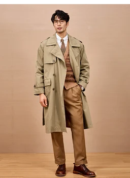 Mauroicardi Spring Autumn Long Black Khaki Trench Coat Men Shoulder Pads Double Breasted Chic British Style Fashion Clothes 2025