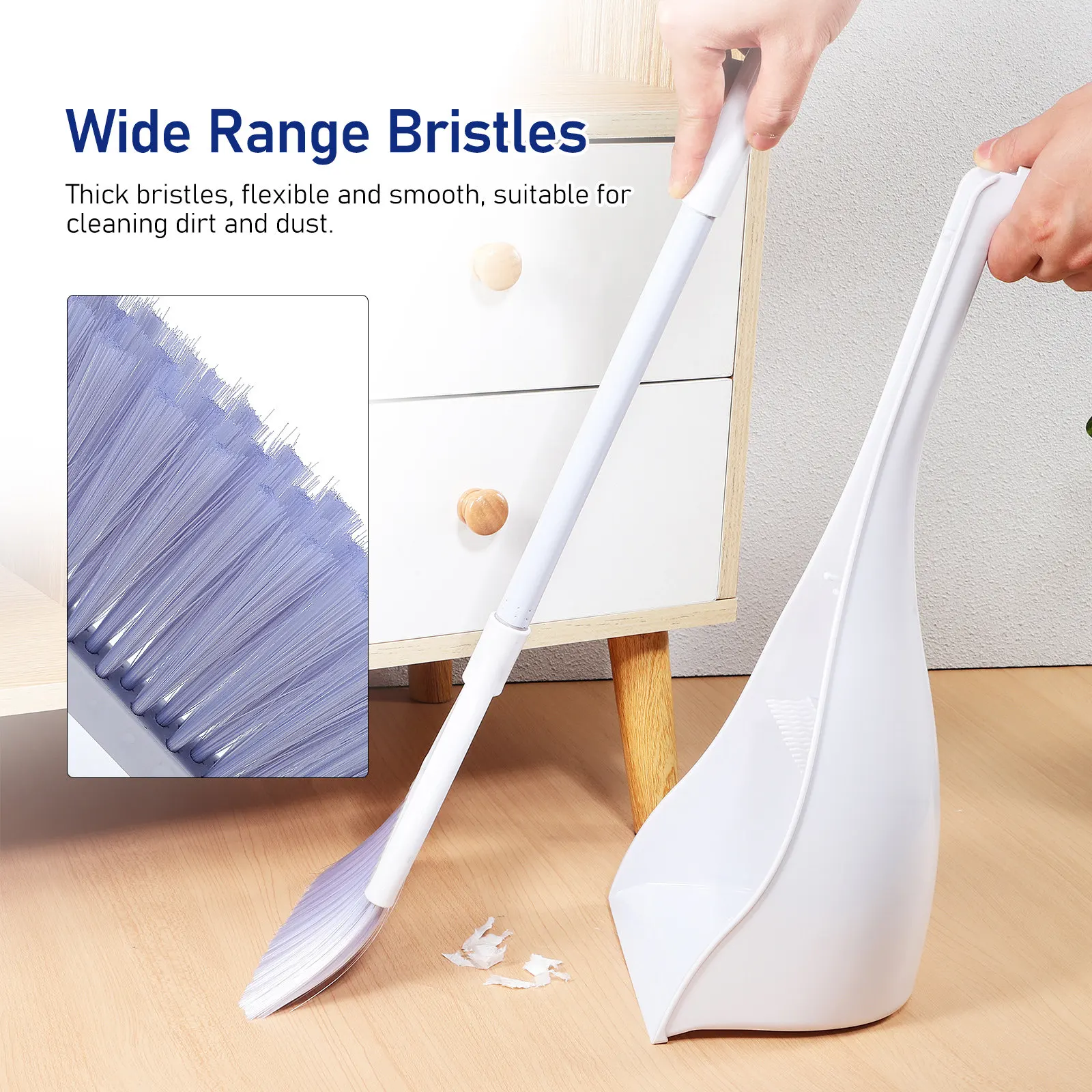 1Set Mini Broom and Dustpan Set Compact Size Standing Dust Pan with Toothed Edge Easy Hair Removal Small Sweeper for Home Car