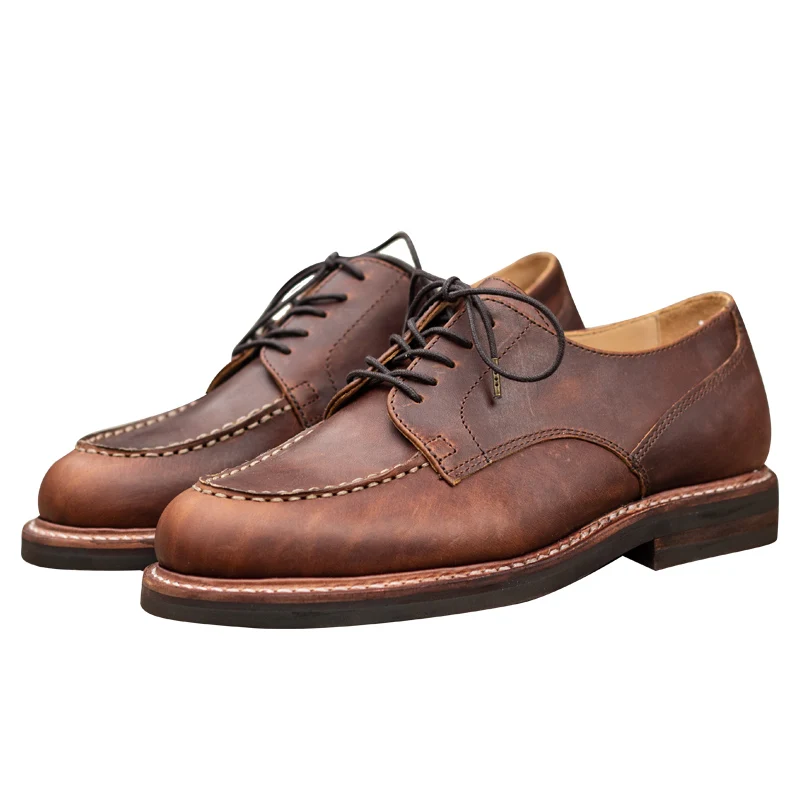 Official Design Derby Shoes Men Low-Top Goodyear-Welted Business Real Genuine Leather Wings Shoes Dress Wedding Men's Boots