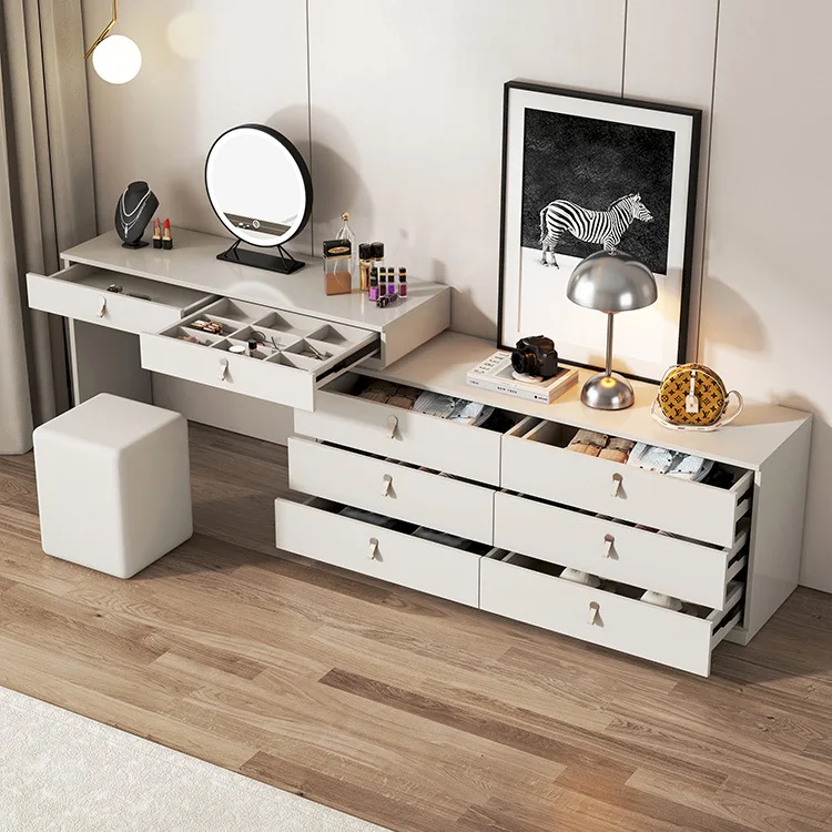 خزانة غرفة النوم المصنوعة من الخشب الصلب، خزانة مكتب، طاولة زينة متكاملة #4