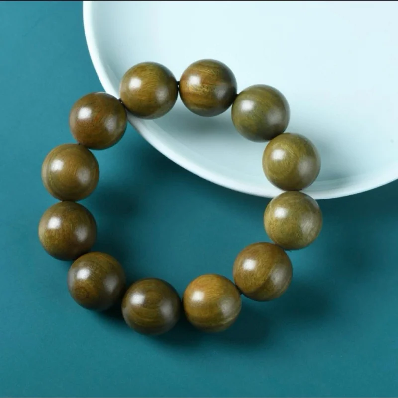 Old material 20 green sandalwood bracelet with milky fragrance, authentic Buddhist prayer beads, wooden cultural item for men an