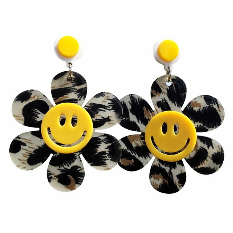 Orecchini pendenti con fiore acrilico alla moda a forma di pecora per le donne orecchino con ciondolo girasole leopardo in plastica carino coreano