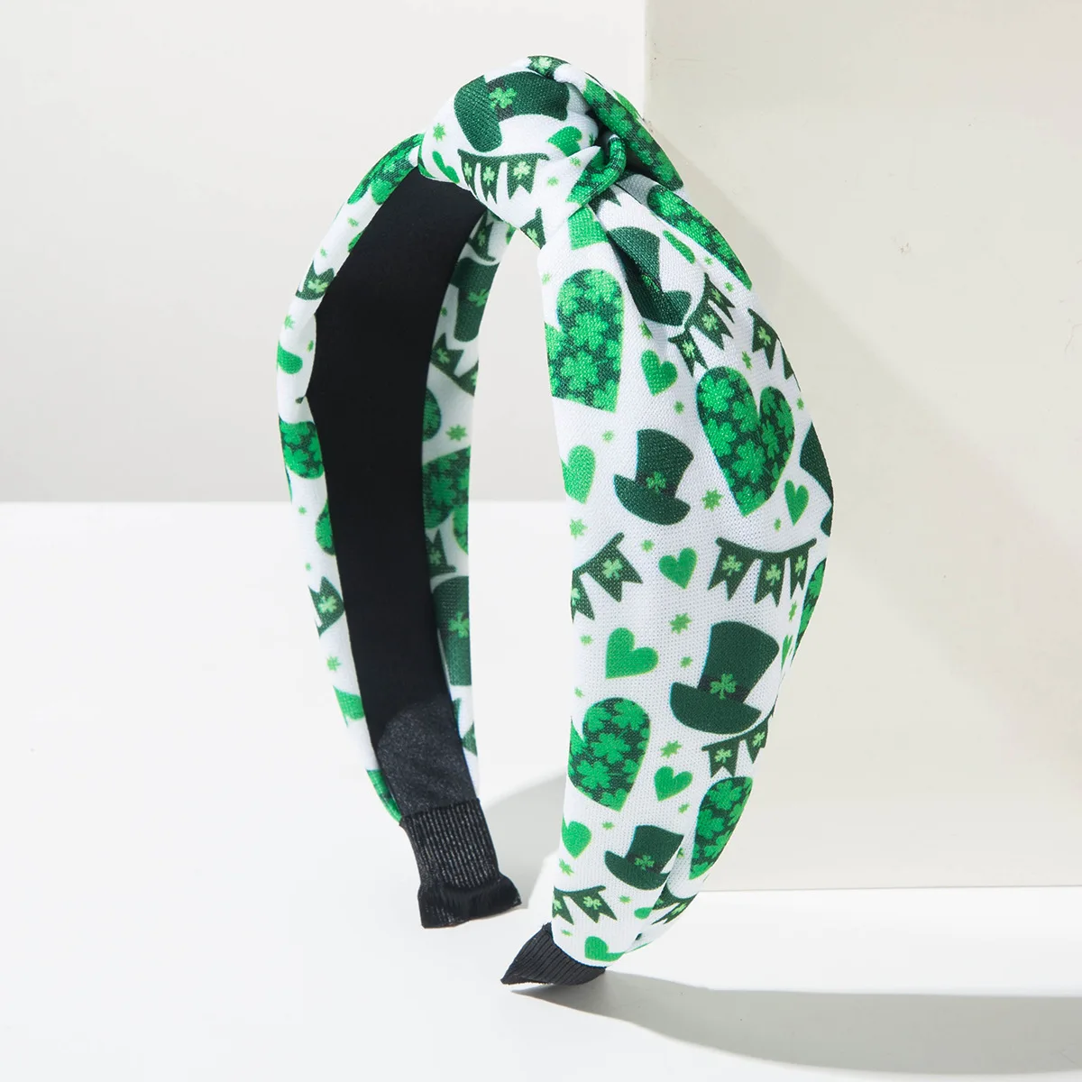 Clover Pattern Knotted Hairband Green Heart Print Fabric Headwear For Celebration Carnival Festive Daily Outfit Hair Accessories