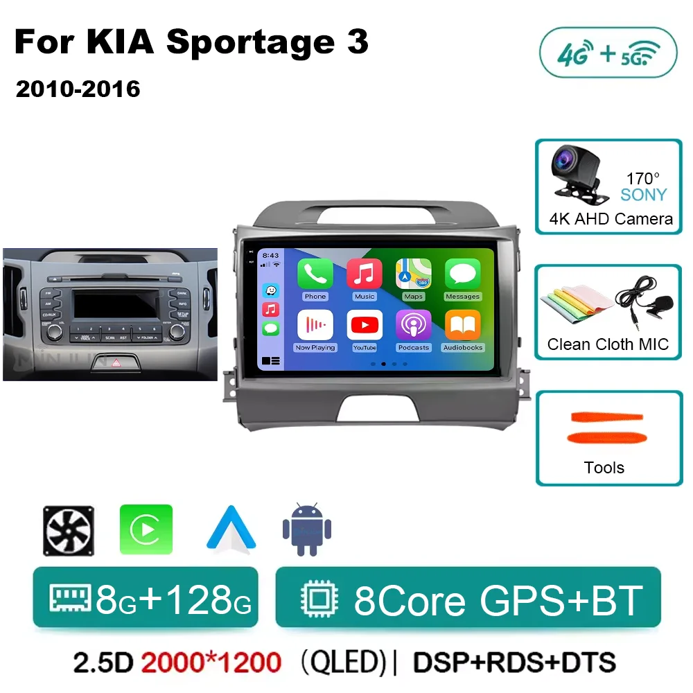 Android 15 Qualcomm Autoradio Voor KIA Sportage 3 Sportage R 2010-2016 Draadloze Android Auto Carplay Multimedia speler Auto stereo - afbeelding 1