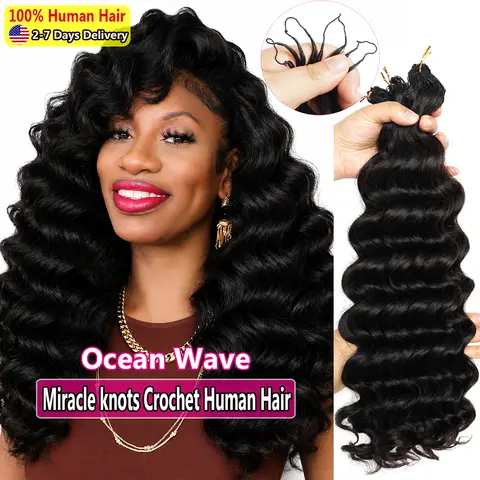 Pre-Separated Ocean Loose Wave Miracle Knots Crochet Human Hair Boho Braids Invisible Knot Feathered Crochet Human Hair For Black Woman  60g/pcs 16-26 Inch Burmese Curly Crochet Human Hair Crochet Hair Bundles 240g For A Head