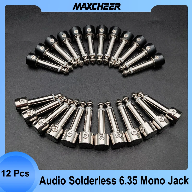 

12pcs DIY Straight Audio Solderless 6.35 Mono Jack Solder Free Guitar Pedal Connector for Patch Cable Black/Chrome