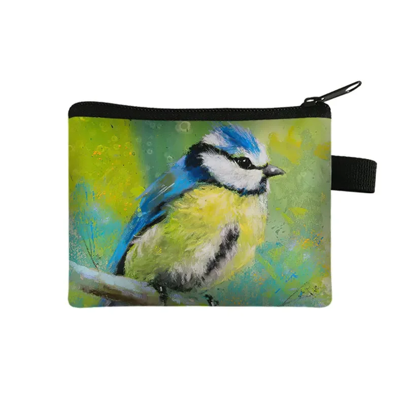 Burung Lucu Goldfinch/Biru Rawa Tit Cetak Dompet Koin Batubara Tit Wanita Dompet ID Kartu Kredit Kunci Tempat Earphone Uang Tas Koin