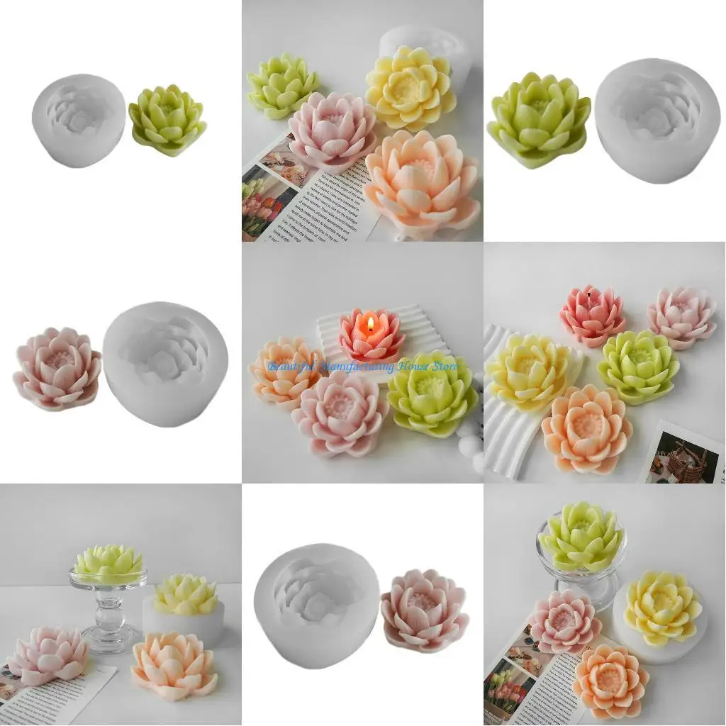 

E56A Statue Moulds Crafts Mold Silicone Mold Lotusflower Handmade Craft Mold Silicone Ornament Molds for Statue