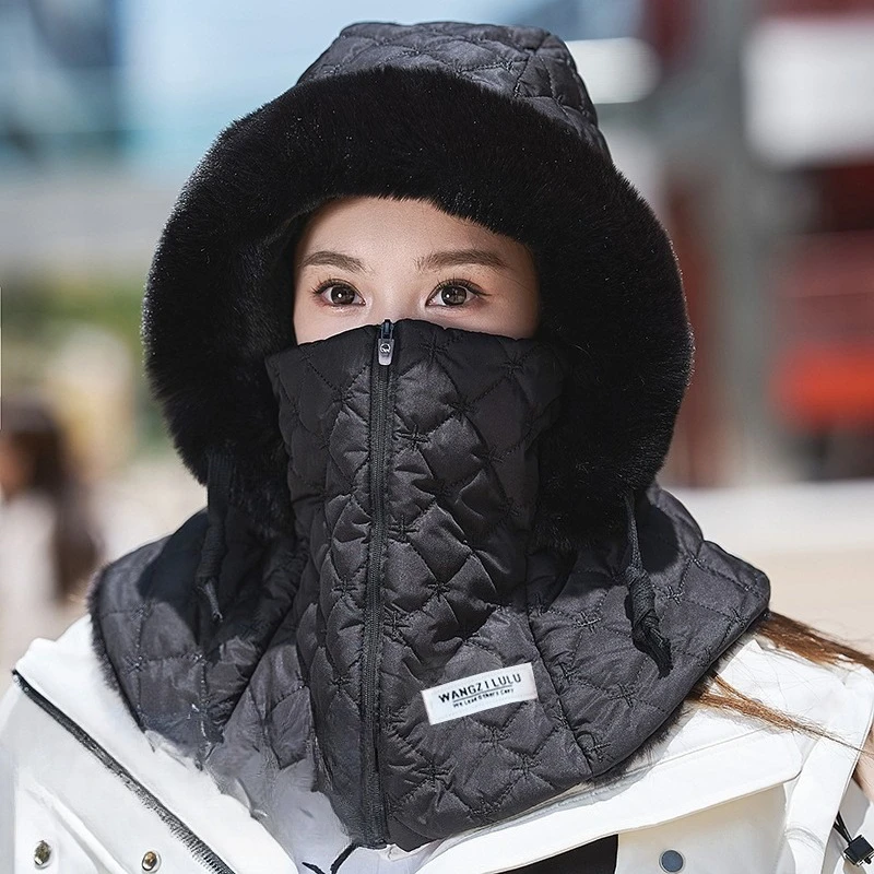 Thermal Hat Windproof Big Head Fleece Ear Protector Thickened Winter Plush Hat Integrated Scarf Fleece Hat