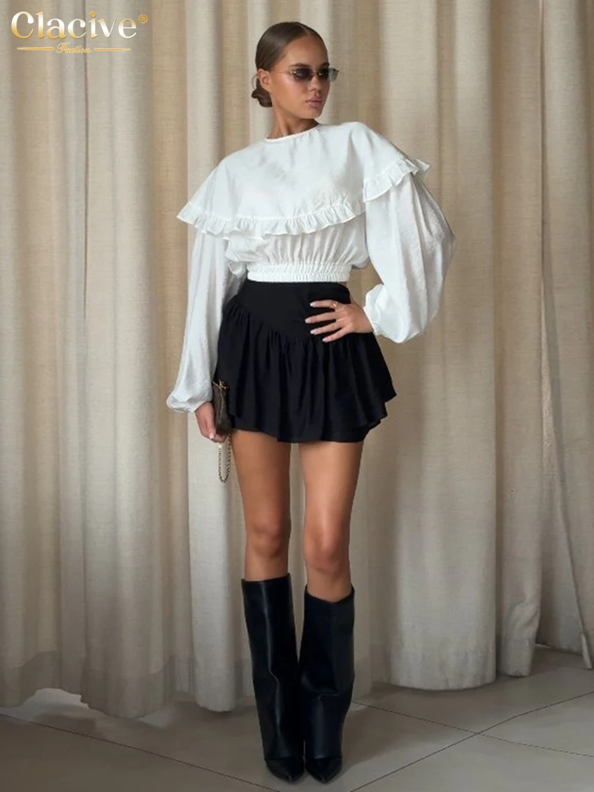 เสื้อเชิ้ตผู้หญิงสีขาวทรงหลวมสไตล์ลำลอง คอลเลคชั่น 2026 แบรนด์ Clacive คอทรงโอ แขนยาว ดีไซน์เรียบหรู คลาสสิก เสื้อผ้าผู้หญิง