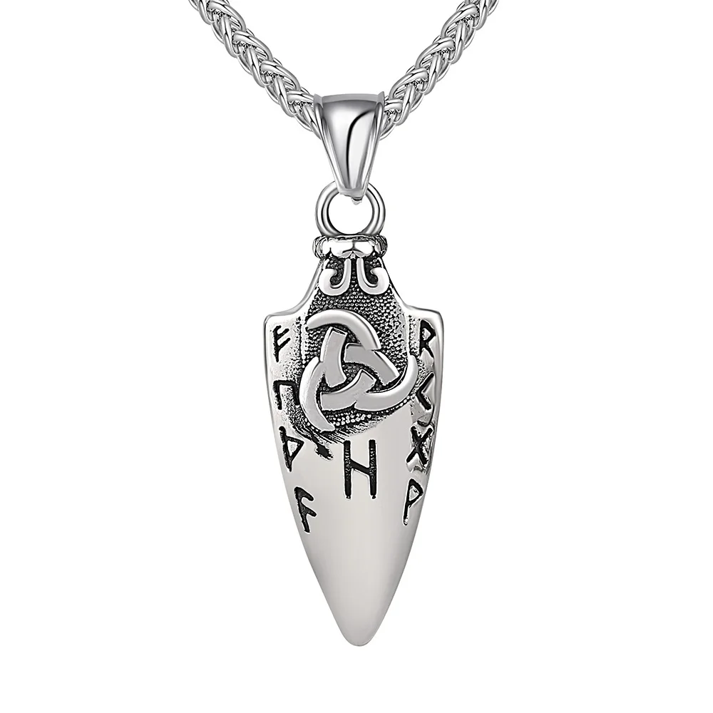 Collier pendentif Viking Triangle Spearhead Runes pour hommes et femmes, bijoux en acier inoxydable