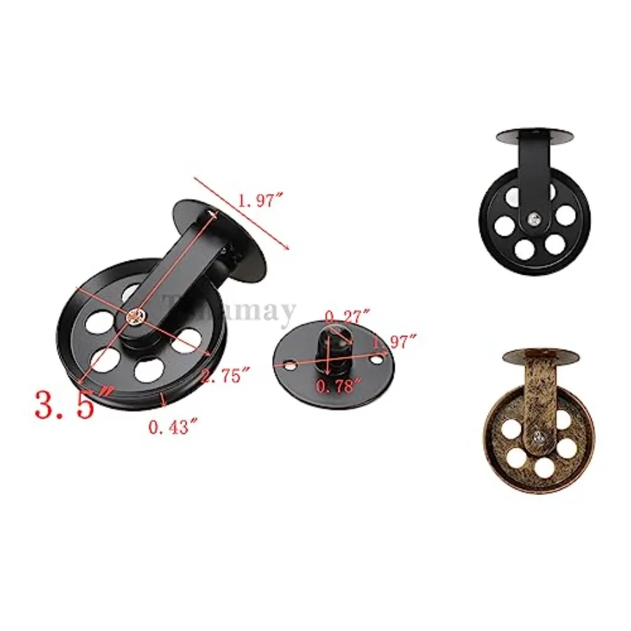 2Sets Wall Ceiling Mount Rustic Pulleys for Hanging Lamp, Pulley Wheels Set for Plug In Pendant Light