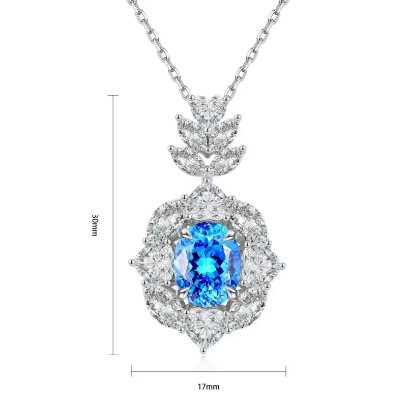 RUIF 2024 New S925 Silver Oval Shape 3.11ct Lab Grown Cobalt Spinel Simulated Diamond Necklace for Women Jewelry