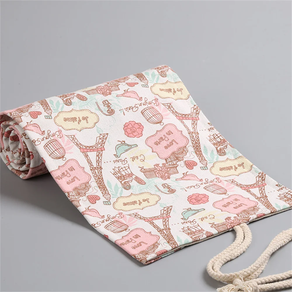 Storage Bag Elastic Socket Firm Thread Stationery Box Canvas Material 24 Holes Pencil Case Pen Curtain Stationery Storage