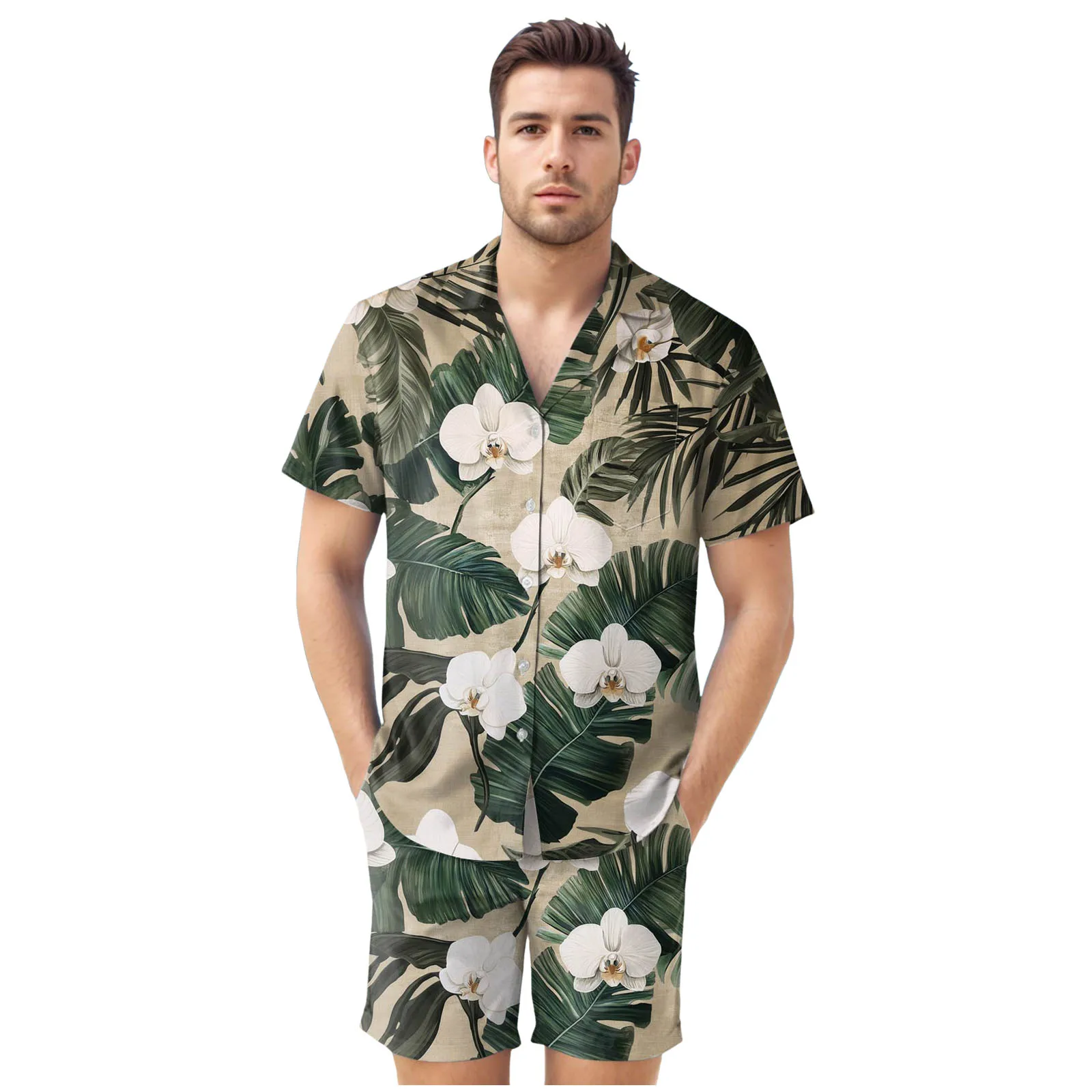 

Suit with Tie Men's Hawaii Short Sleeved Shirt And Shorts Two Piece Suit Fun Suits for Men