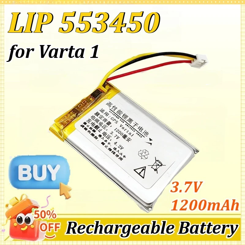 

Аккумулятор LIP 553450 3.7V 1200mAh для GPS-устройств и пультов Varta 1, новый литий-полимерный перезаряжаемый аккумулятор, замена батареи