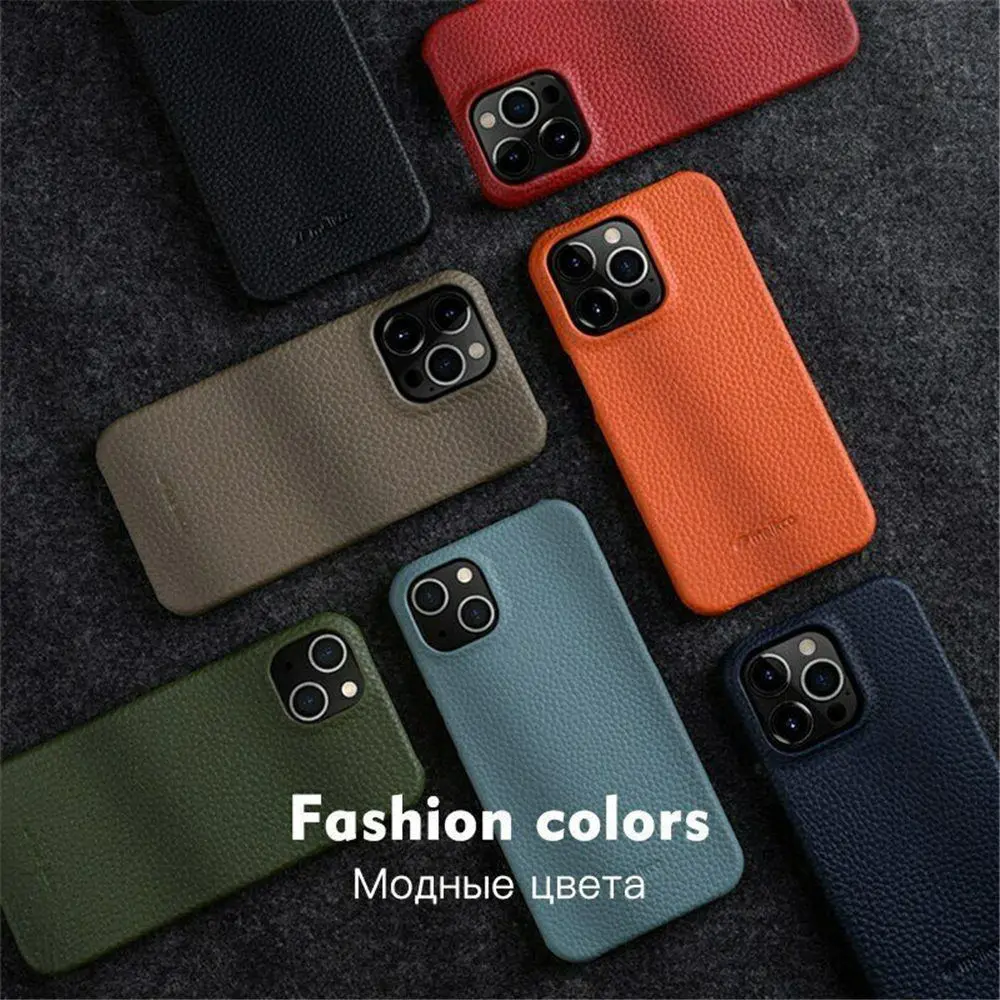 Premium Genuine Cowhide Leather Slim Case for iPhone 16 15 14 13 Pro Max Business Back Cover