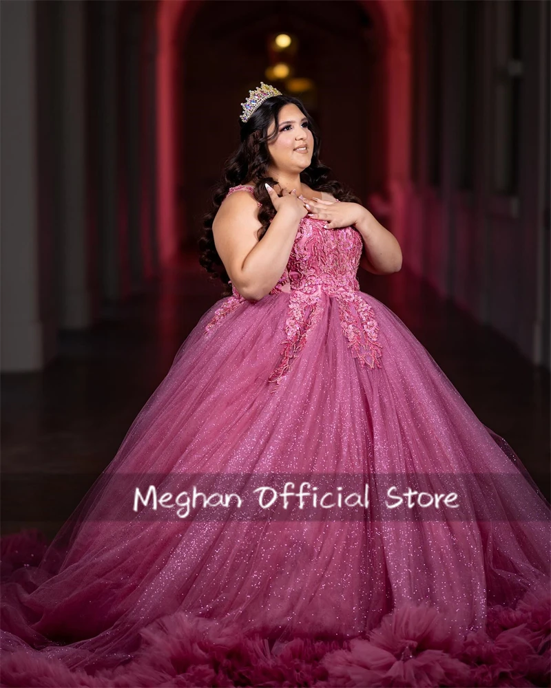 فساتين Fuchsia O N Quinceanera فستان حفلة مطرز بالخرز فستان فاخر لعيد الميلاد فستان تخرج مكشكش حلو 15 مخصص #4