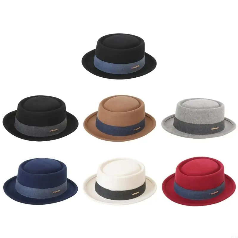 

P88A Flat Top Hat Adult Costume Hat Fedora Party Props Headwear Unisex Panama Hat