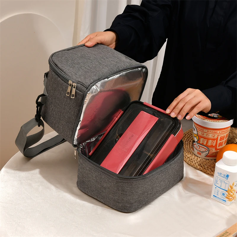 Double Layer Lunch Bag Large Adult Kids Thermal Insulation Lunch Box Bags Portable Outdoor Travel Picnic Food Storage Container