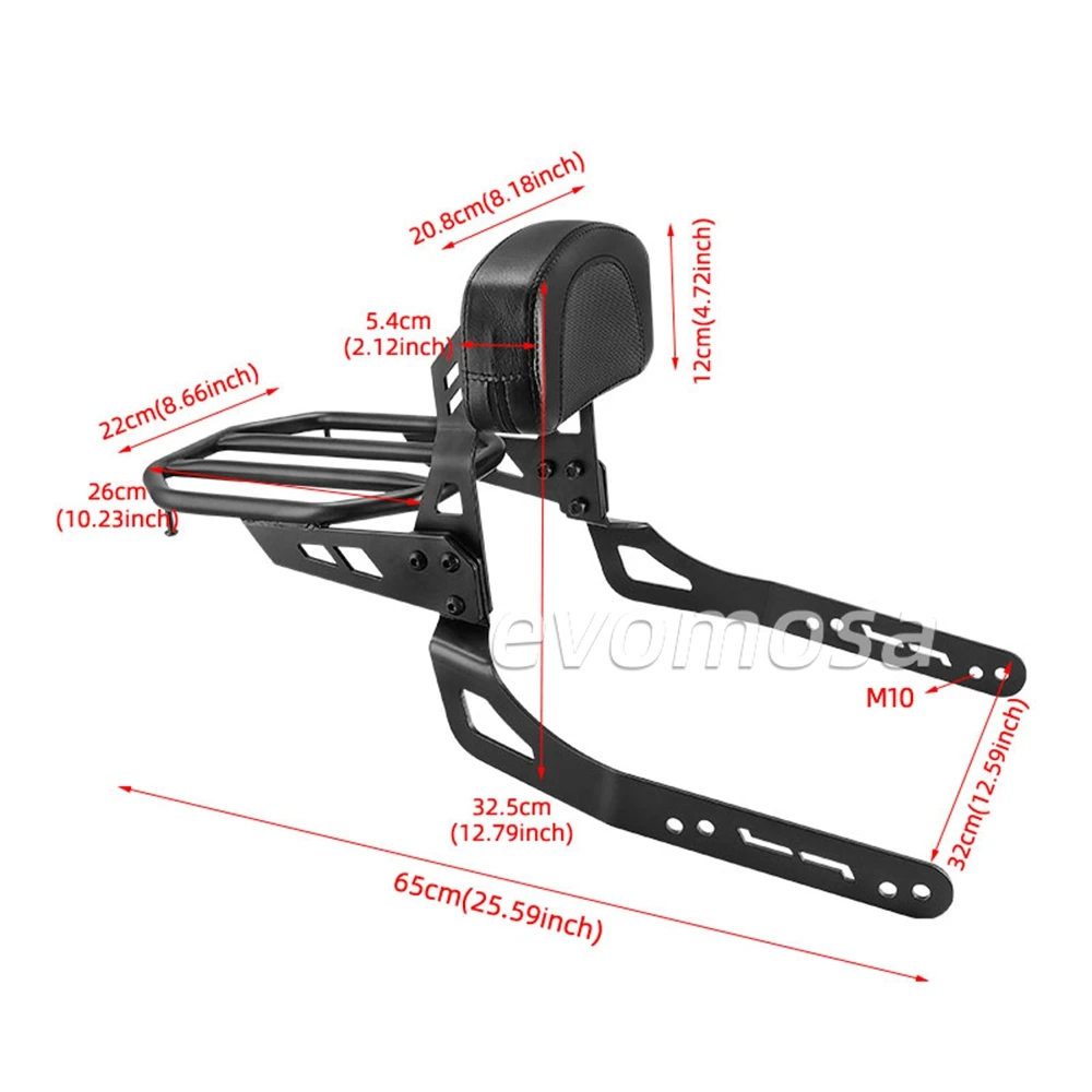 For Kawasaki Eliminator 500 2026 Motorcycle Passenger Backrest Sissy Bar With Luggage Rack Backrest Pad Rear Carrier Detachable