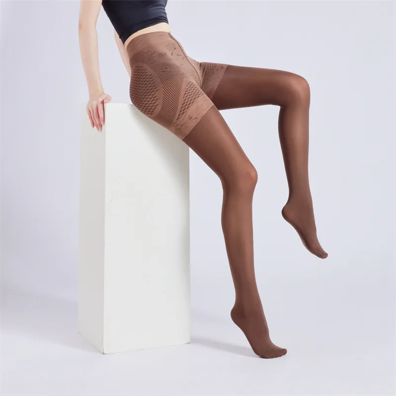 Plus Size Shaping Tights Women's High Waisted Glossy Pantyhose  Tummy Control  Lifting Effect