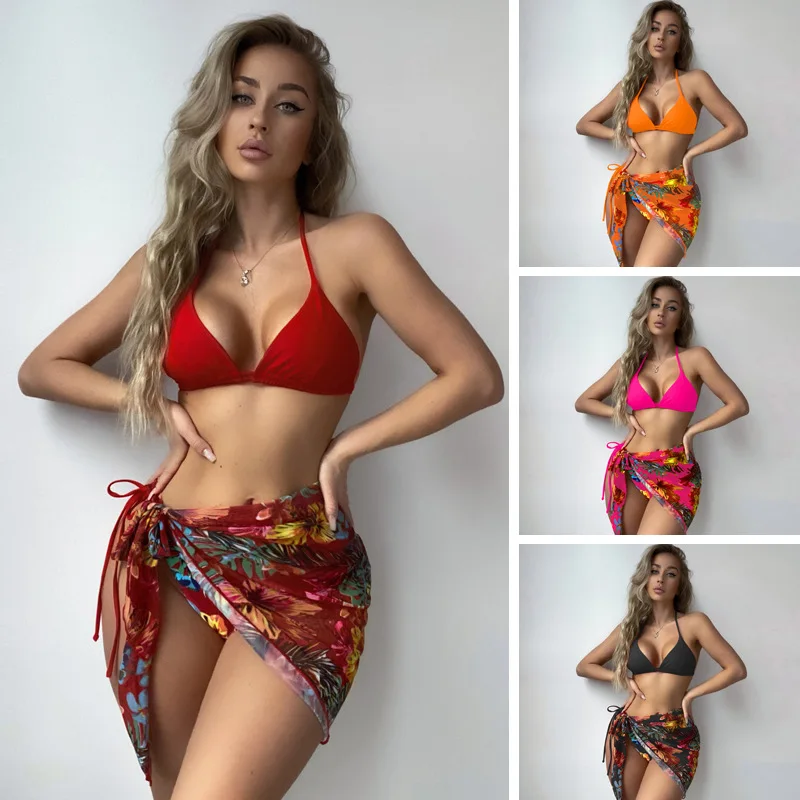 

Swimming River New Three-Piece Set Bikini Swimsuit Conservative Sexy Swimsuit Slimming Printed Swimsuit for Women