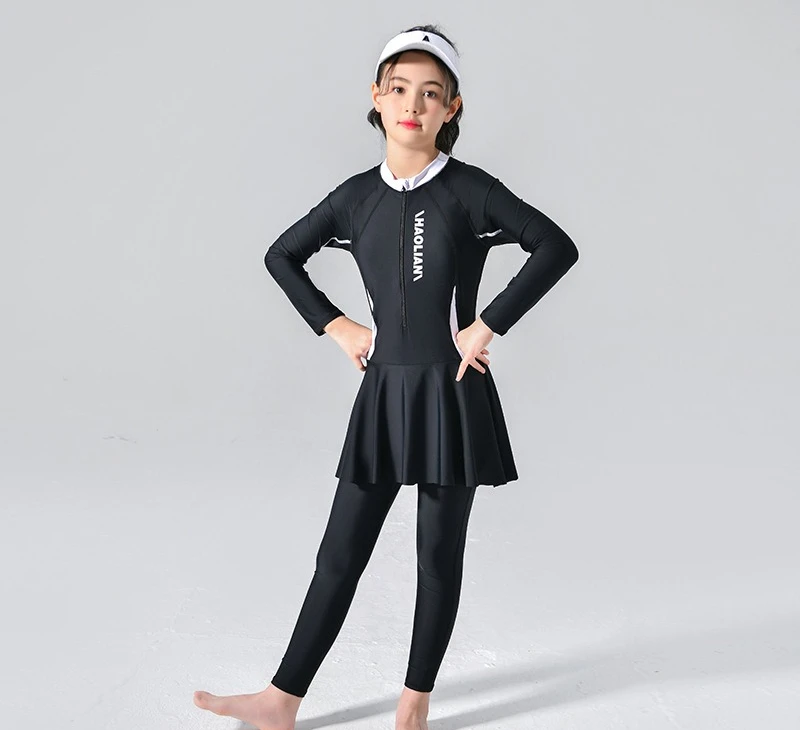 

Children's swimsuit, girls' jumpsuit style, warm, medium to large, quick drying swimsuit for girls, long sleeves, sun protection