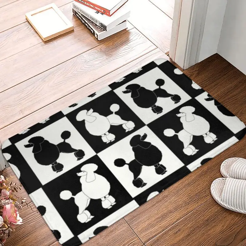 Checkered Poodles Door Floor Kitchen Bath Mat Anti-Slip Outdoor Dog Printing Doormat Balcony Entrance Rug Living Room Carpet