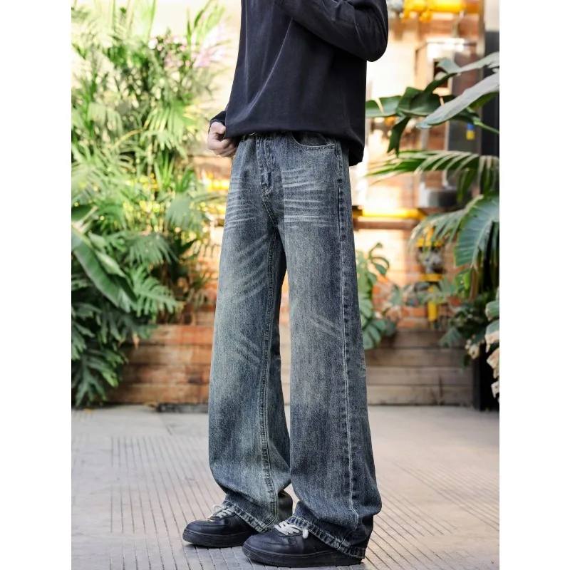 

Baggy Jeans For Man Pants Jeans Trendy High Street Washed Flared Denim Trousers Versatile American Style