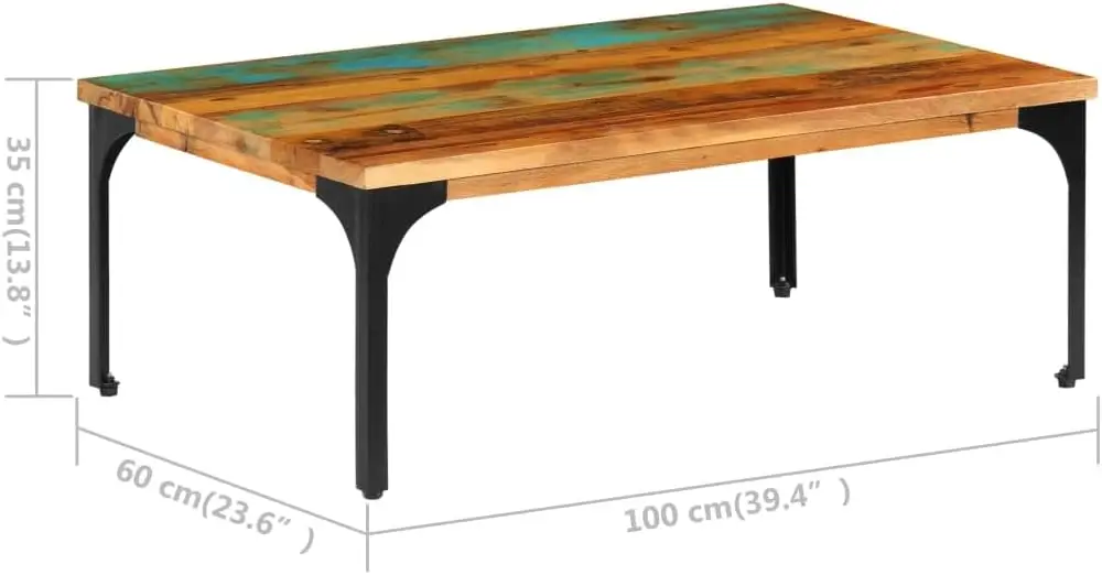 Coffee Table Solid Reclaimed Wood - Industrial Brown Rectangular Dinner Table/Office Desk With Power-Coated Steel Frame