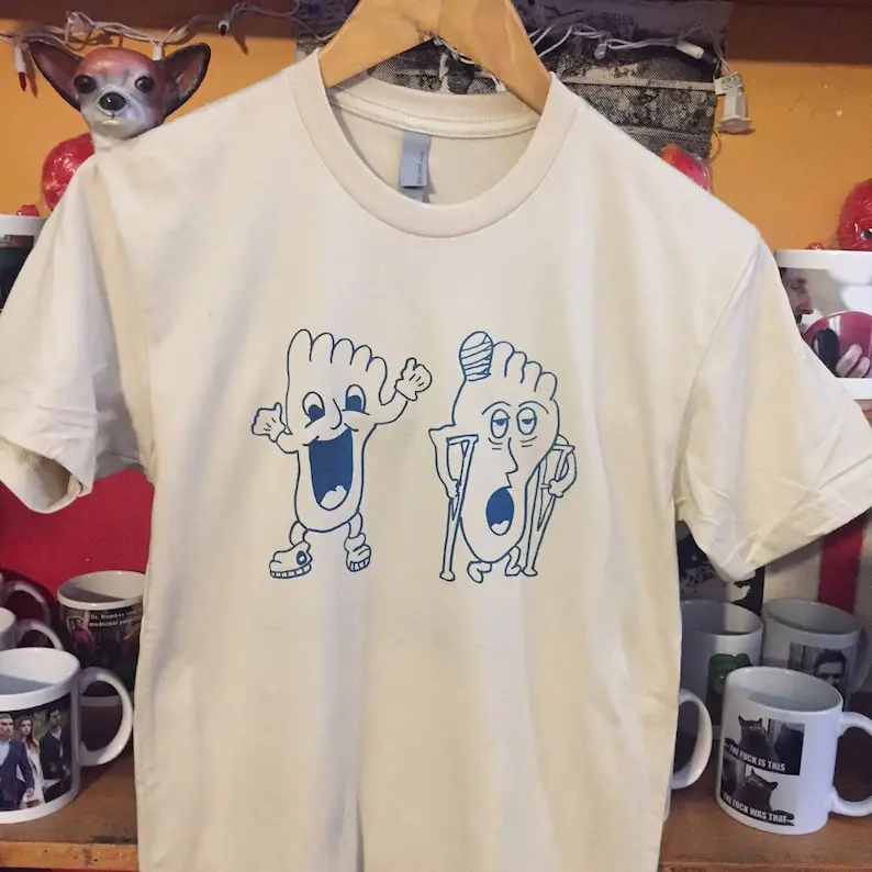 HaFo SaFo Screen Printed Tan T Shirt Happy Foot Sad Foot Echo Park Silverlake Los Angeles