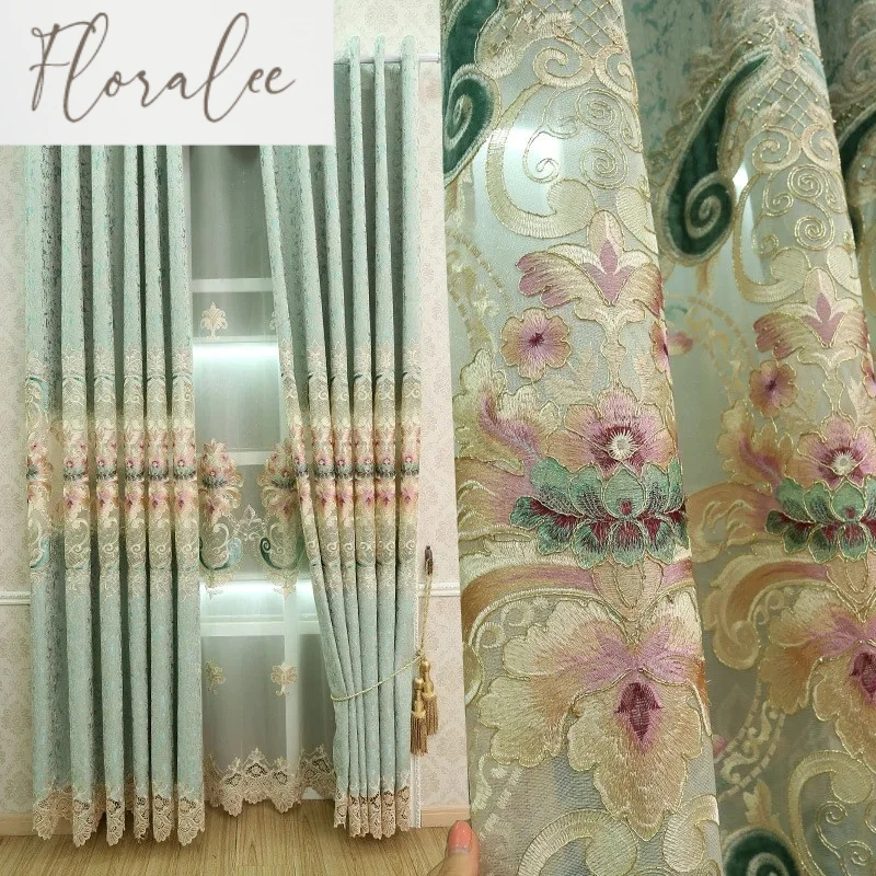 

European Luxury Villa Embroidered Blackout Curtains for Living Room Royal Blackout Curtain for Bedroom Window Screen Custom