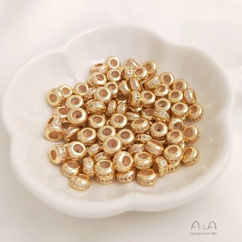 14K Bag Gold Inlaid Zircon Plug Silicone Adjustment Bead Positioning Bead Spacer DIY Wheel Flat Bead Chain Jewelry Accessories