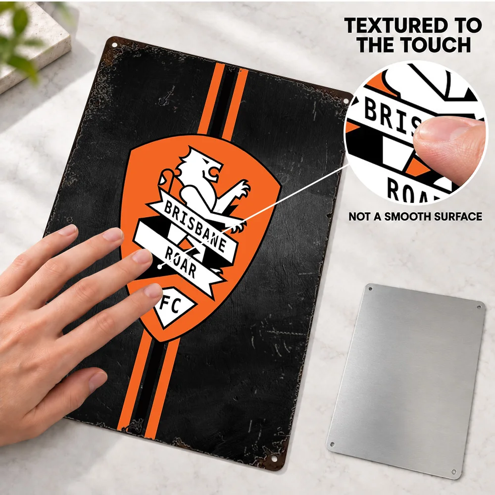 Brisbane Roar FC Logo Football Design Aluminum Poster Customized Metal Sign Minimalist Style Wall Art For Bedroom Collector Gift