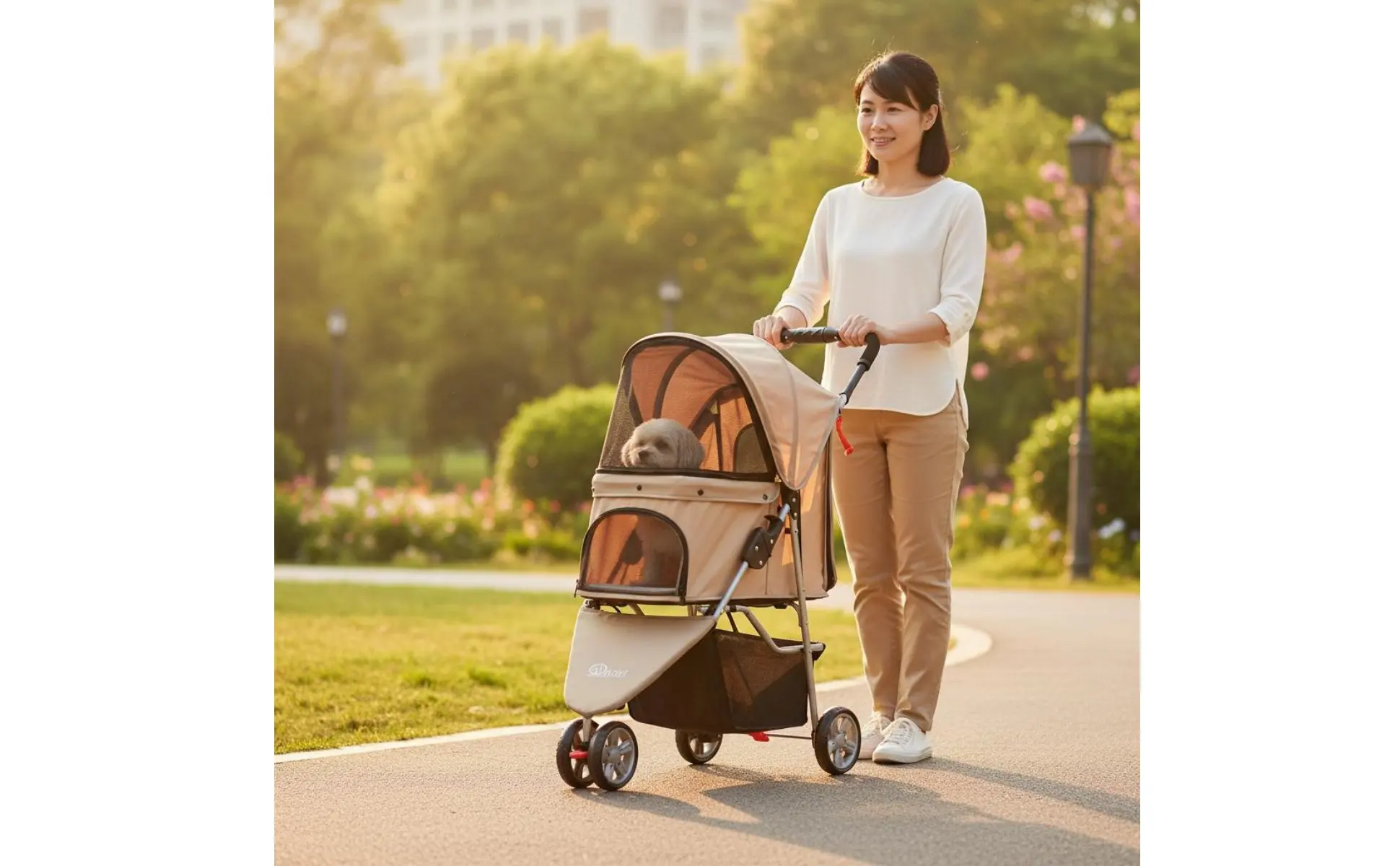 3-Wheel Pet Pet Carriage Foldable Folding Dog Pet Carriage Lightweight Cat Carrier Breathable Mesh Single-Button Fold