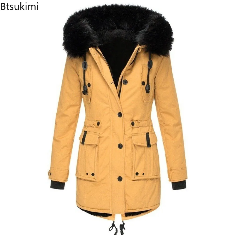 

2025 Women's Thickened Warm Parka Oversized Autumn Winter Plush Cotton Jacket Coat with Fur Collar Female Hooded Warm Jacket