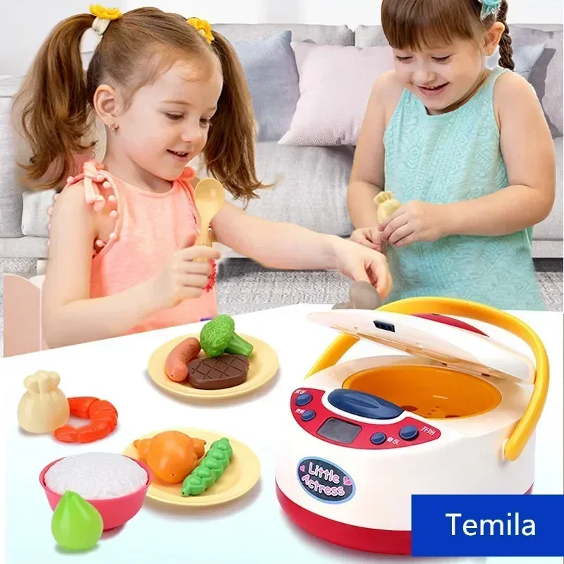 19pcs/set Spray Sound Music Electric Rice Cooker Interactive Toy Simulation food Fruit Vegetable Kitchen Cooking Tableware Set