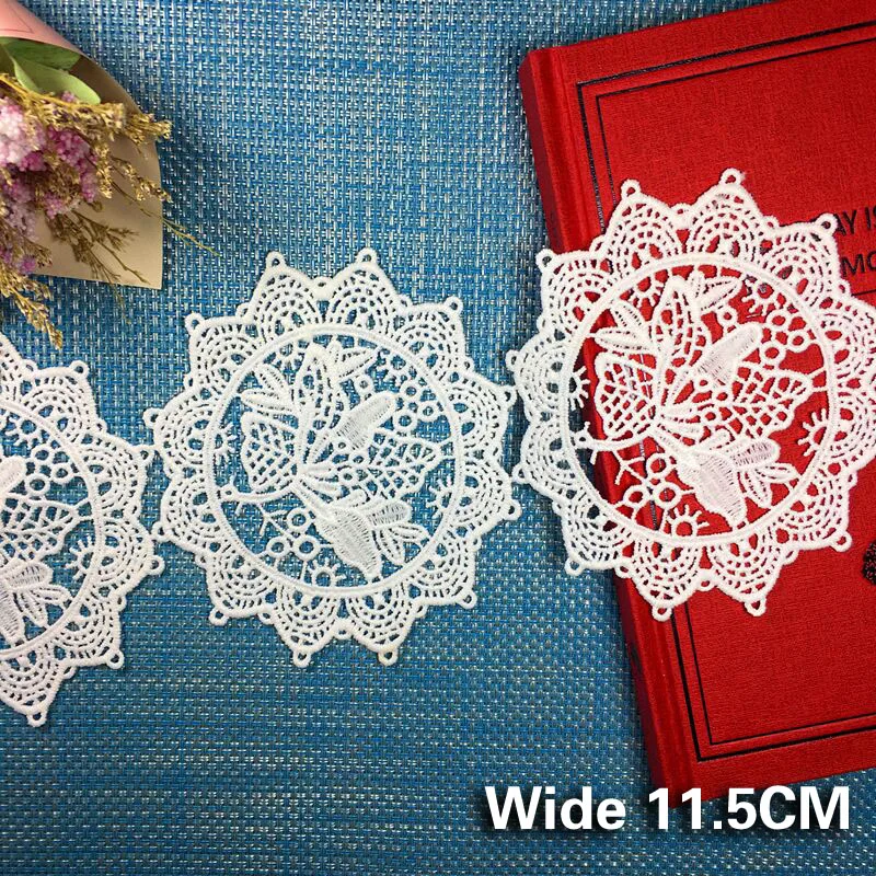 

11.5CM Wide Retro French Lace Fabric Water-Soluble Embroidered Satin Neckline Collar Applique DIY Garment Accessories/3 yards