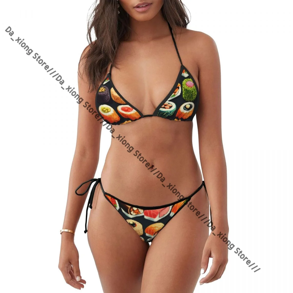 Woman Swimsuit Sexy Bikini Set Swimwear Different Rolls Traditional Sushi Delicious Japanese Food Two Piece Bathing Suit