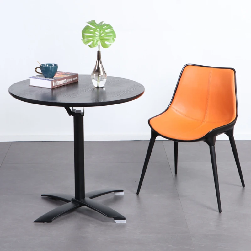 Creative folding dining table household small apartment metal round table modern simple cafe solid wood