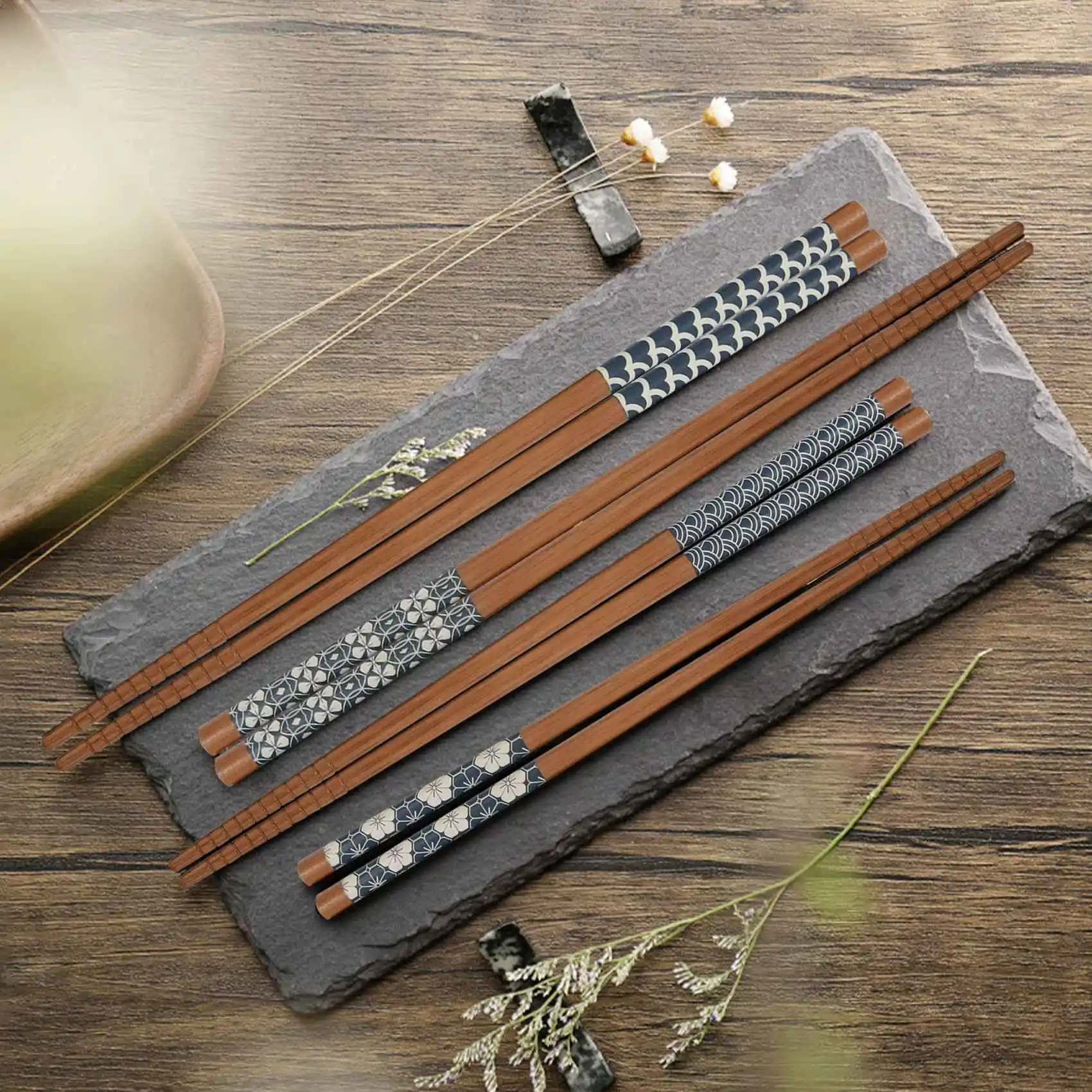 

Versatile 5 Pairs Natural Bamboo Chopsticks Reusable Classic Japanese Style Chop Sticks Gift Sets, Dishwasher Safe, 8.8 Inch