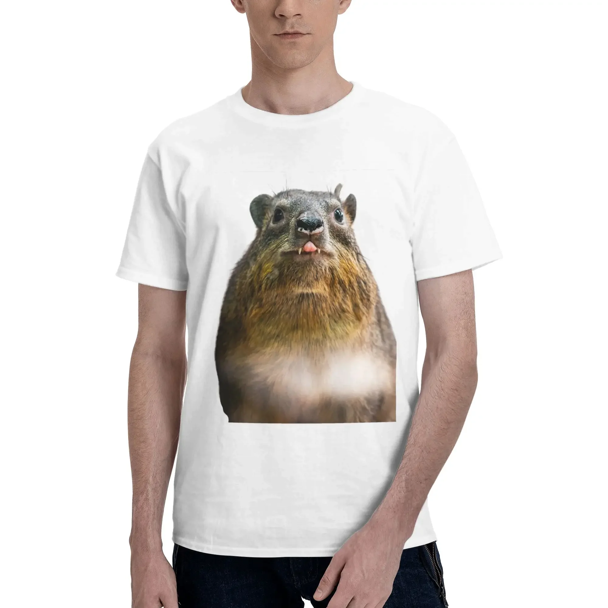 Rock Hyrax Photo Cute Vampire Potato 100% Cotton T-Shirt Men's Oversized T Shirts Men O-Neck Short Sleeve S-6XL