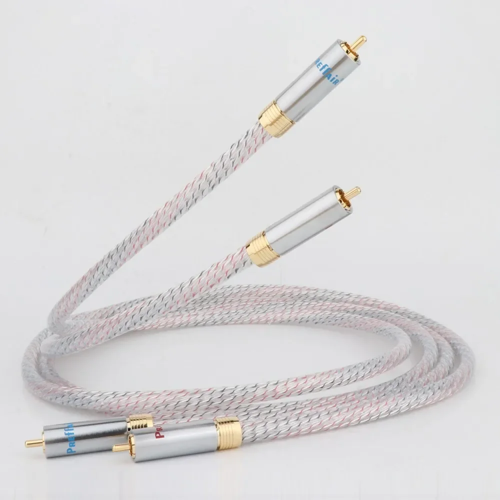 زوج واحد من كابل ربط الصوت RCA المطلي بالفضة 7N عالي الجودة مع موصل قابس RCA مطلي بالذهب