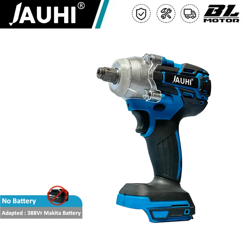 JAUHI Brushless Cordless Electric Impact Wrench Rechargeable Impact Wrench Stepless Speed Change Switch for 18V Makita Battery