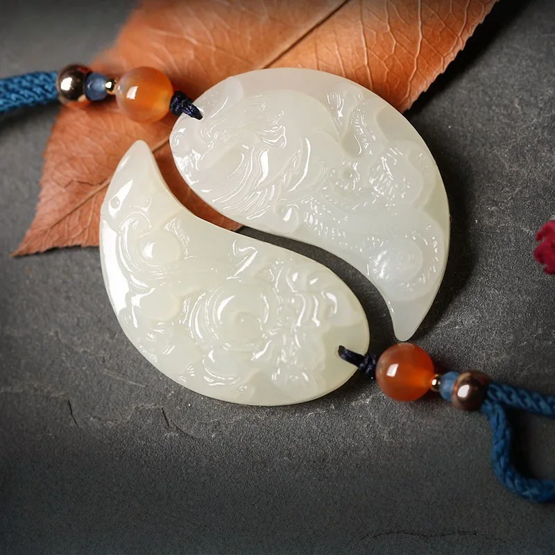 

Ювелирные изделия из натурального нефрита Хэтянь, нефритовый кулон с драконом и фениксом, нефритовый кулон, мужской и женский кулон