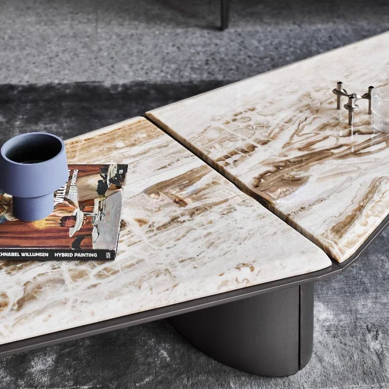 Combination coffee table/minimalist/rectangular/natural marble+metallic paint/