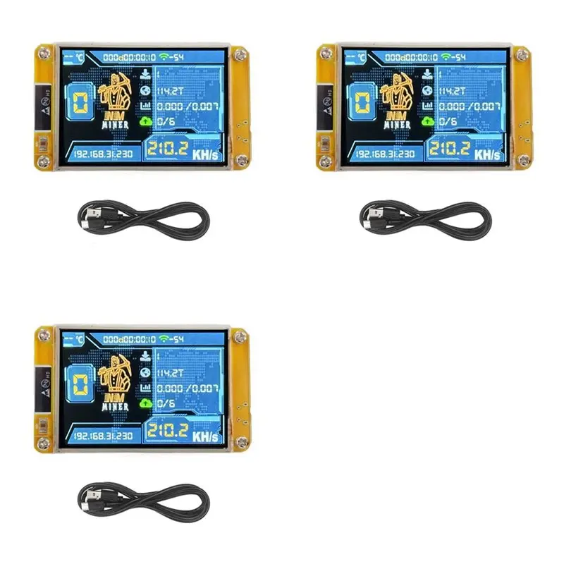 3X Nmminer Nerdminer 235KH/S Bitcoin Crypto Solo Lottery Miner 2.8 Inch Smart Display With Acrylic Shell