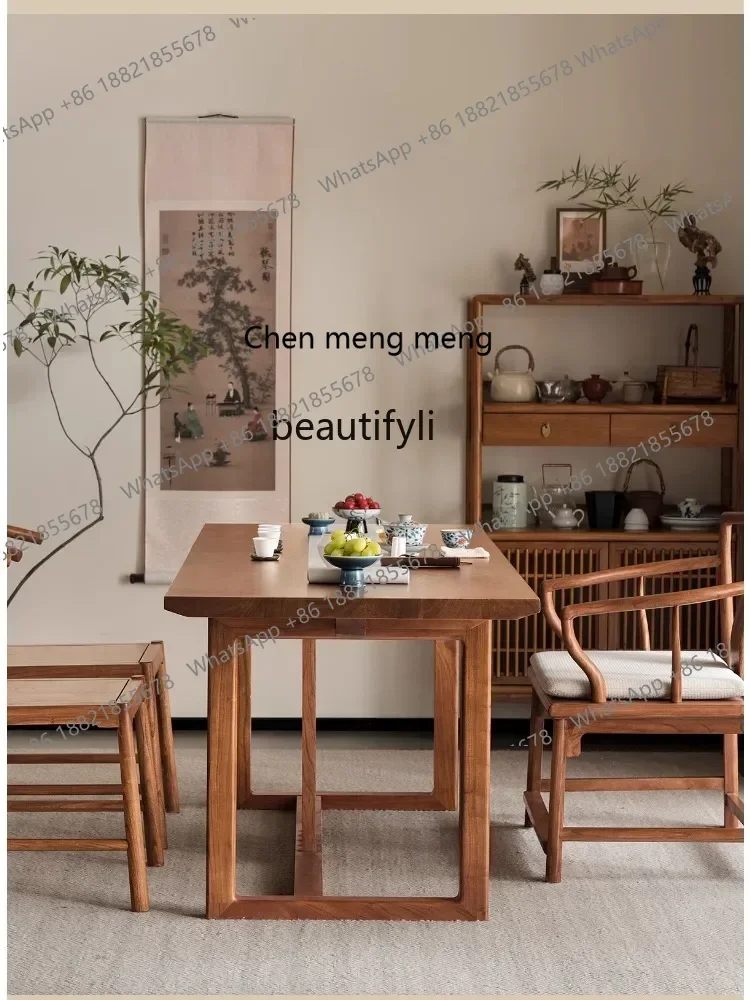 

Чайный столик из цельного дерева, новый китайский стиль, черный камень, офис, дом, дзен, чайный столик из старого вяза, мебель для гостиной