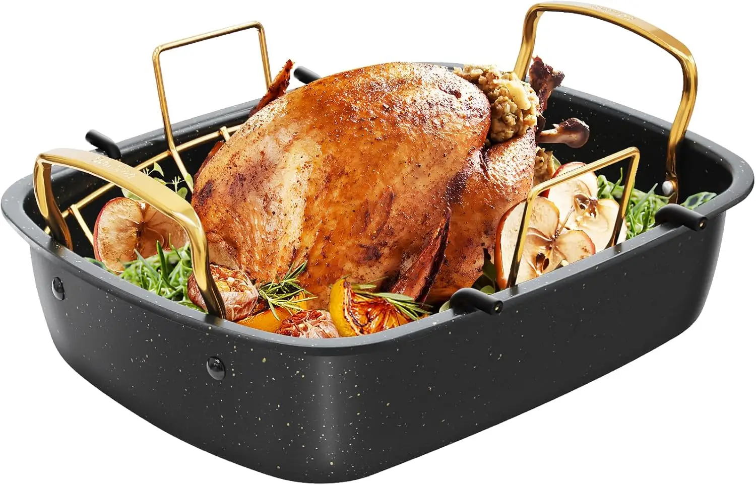 

17x13 Inch Nonstick Roaster Pan with Removable Rack for Turkey, Meat & Vegetables - Easy Clean